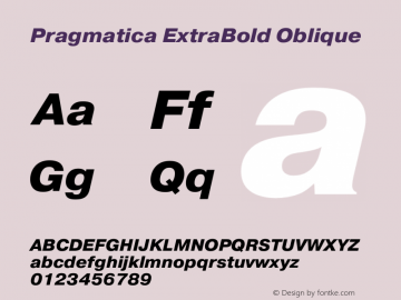 Pragmatica ExtraBold Oblique Version 2.000 Font Sample