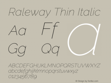 Raleway Thin Italic Version 3.000; ttfautohint (v0.96) -l 8 -r 28 -G 28 -x 14 -w 