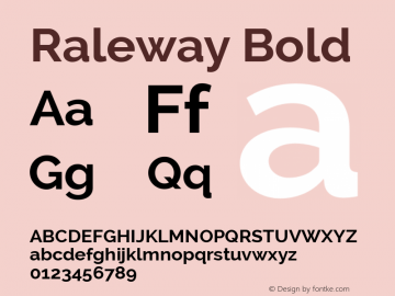 Raleway Bold Version 2.001; ttfautohint (v0.8) -G 200 -r 50 Font Sample