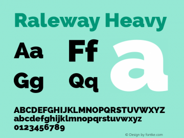 Raleway Heavy Version 2.001; ttfautohint (v0.8) -G 200 -r 50 Font Sample