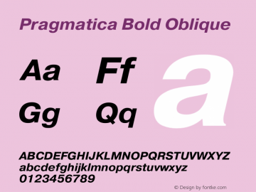 Pragmatica Bold Oblique Version 2.000 Font Sample