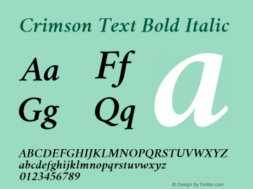 Crimson Text Bold Italic Version 0.8 Font Sample