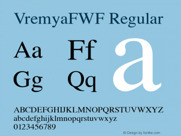 VremyaFWF Regular Altsys Fontographer 3.5  6/26/92 Font Sample