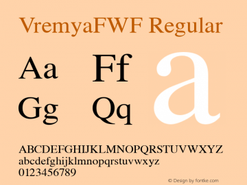 VremyaFWF Regular Macromedia Fontographer 4.1.4 3/13/99图片样张