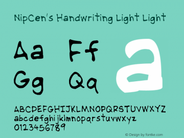 NipCen's Handwriting Light Light Version 1.05 Font Sample