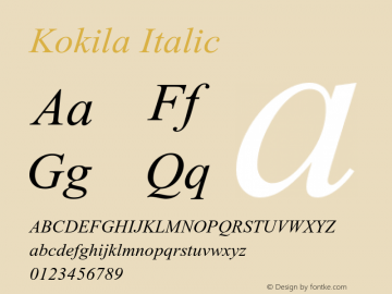 Kokila Italic Version 5.91 Font Sample