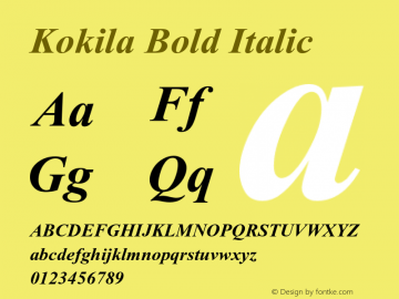 Kokila Bold Italic Version 5.91 Font Sample