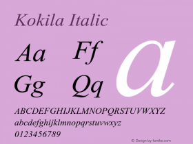 Kokila Italic Version 6.90图片样张