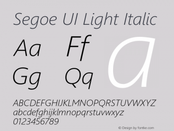 Segoe UI Light Italic Version 5.27 Font Sample