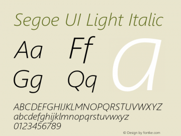 Segoe UI Light Italic Version 5.28 Font Sample