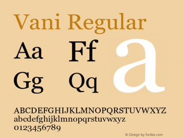 Vani Regular Version 6.80 Font Sample