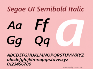 Segoe UI Semibold Italic Version 5.28 Font Sample