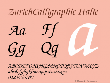 ZurichCalligraphic Italic 1.0 Tue Jun 29 18:23:05 1993图片样张
