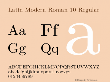 Latin Modern Roman 10 Regular Version 2.004;PS 2.004;hotconv 1.0.49;makeotf.lib2.0.14853 Font Sample