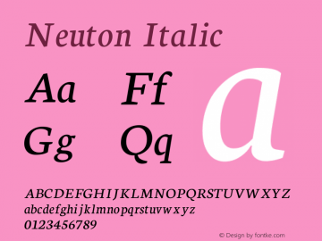 Neuton Italic Version 1.43 Font Sample
