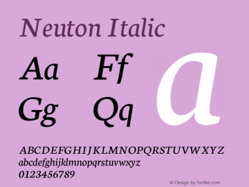 Neuton Italic Version 1.45 Font Sample