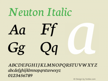 Neuton Italic Version 1.46 Font Sample