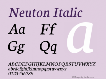 Neuton Italic Version 1.32 Font Sample