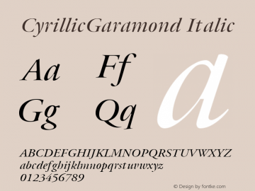 CyrillicGaramond Italic 1.0 Thu Mar 25 16:38:33 1993 Font Sample