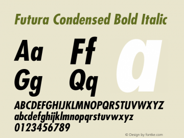 Futura Condensed Bold Italic OTF 1.0;PS 001.003;Core 1.0.22图片样张