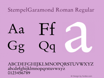 StempelGaramond Roman Regular Version 1.0 Font Sample