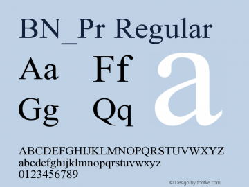 BN_Pr Regular Version 1.00 March 27, 2004, Ruslan Khazarzar Font Sample