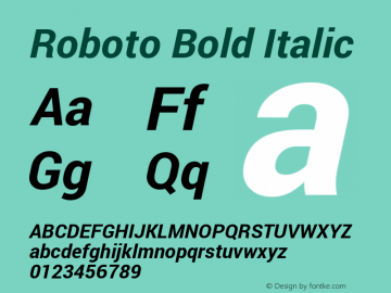 Roboto Bold Italic Version 1.100138; 2012 Font Sample