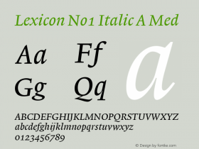 Lexicon No1 Italic A Med 001.000 Font Sample