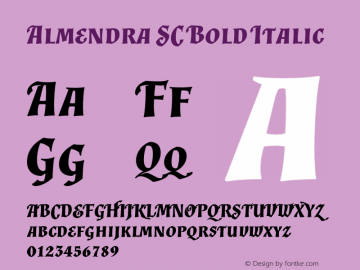 Almendra SC Bold Italic Version 1.003 Font Sample