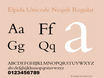 Elpida Unicode Neqish Regular Version 2.51 Font Sample