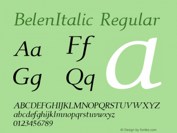 BelenItalic Regular Macromedia Fontographer 4.1.5 7/29/02图片样张