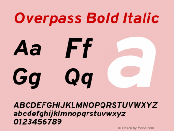 Overpass Bold Italic Version 0.078 Font Sample