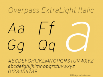 Overpass ExtraLight Italic Version 1.000 Font Sample