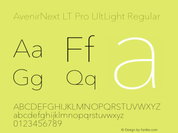 AvenirNext LT Pro UltLight Regular Version 1.200;PS 001.002;hotconv 1.0.38 Font Sample