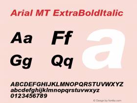 Arial MT ExtraBoldItalic Version 001.003 Font Sample