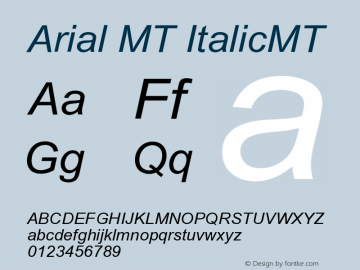 Arial MT ItalicMT Version 001.001 Font Sample