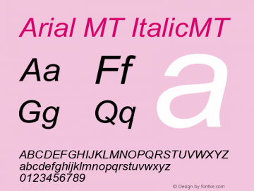 Arial MT ItalicMT Version 001.001 Font Sample