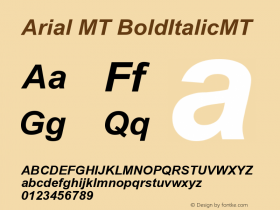 Arial MT BoldItalicMT Version 001.001 Font Sample