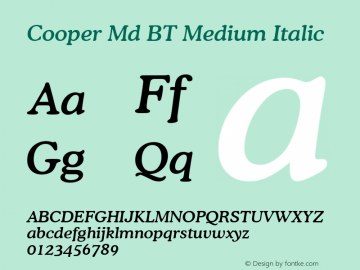 Cooper Md BT Medium Italic Version 2.001 mfgpctt 4.4图片样张