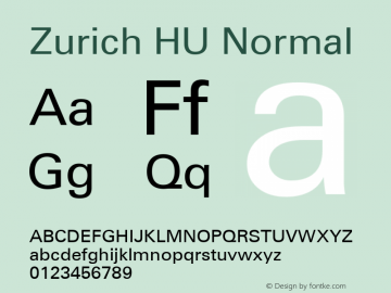 Zurich HU Normal 1.000 Font Sample