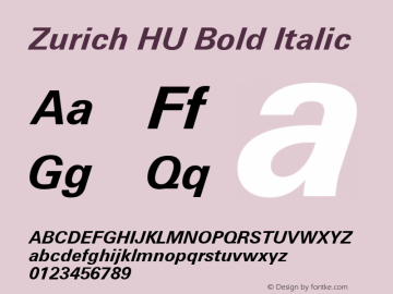 Zurich HU Bold Italic 1.000 Font Sample