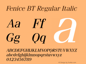 Fenice BT Regular Italic mfgpctt-v1.52 Tuesday, January 26, 1993 5:19:16 pm (EST) Font Sample