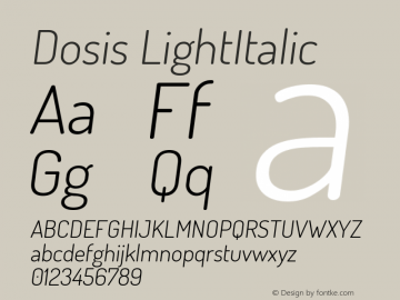 Dosis LightItalic Version 1.007 Font Sample