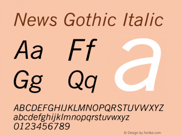 News Gothic Italic 2.0-1.0 Font Sample