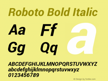 Roboto Bold Italic Version 1.100140; build 20131002 Font Sample