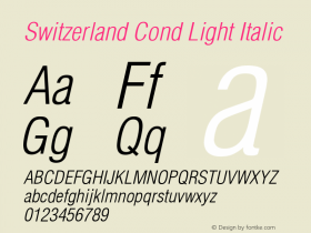 Switzerland Cond Light Italic 0.0 Font Sample