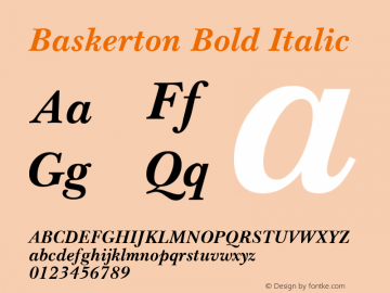 Baskerton Bold Italic Rev. 002.02q Font Sample