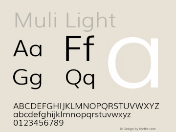 Muli Light Version 2; ttfautohint (v1.00rc1.6-4cba) -l 8 -r 50 -G 200 -x 0 -D latn -f none -w G Font Sample