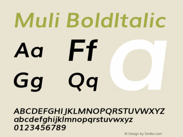 Muli BoldItalic Version 2.0; ttfautohint (v1.00rc1.2-2d82) -l 8 -r 50 -G 200 -x 0 -D latn -f none -w G -W图片样张