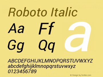 Roboto Italic Version 1.100140; build 20131002 Font Sample